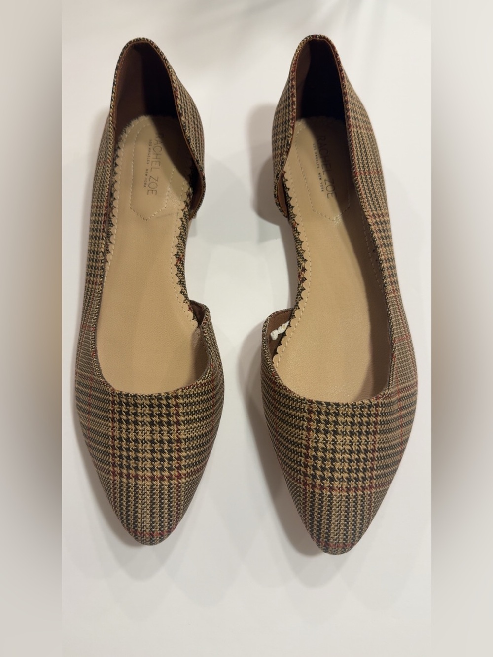 Rachel Zoe Womens Size 9.5 Plaid Pointed Toe D’Orsay Flats Brown Tan Check Shoes